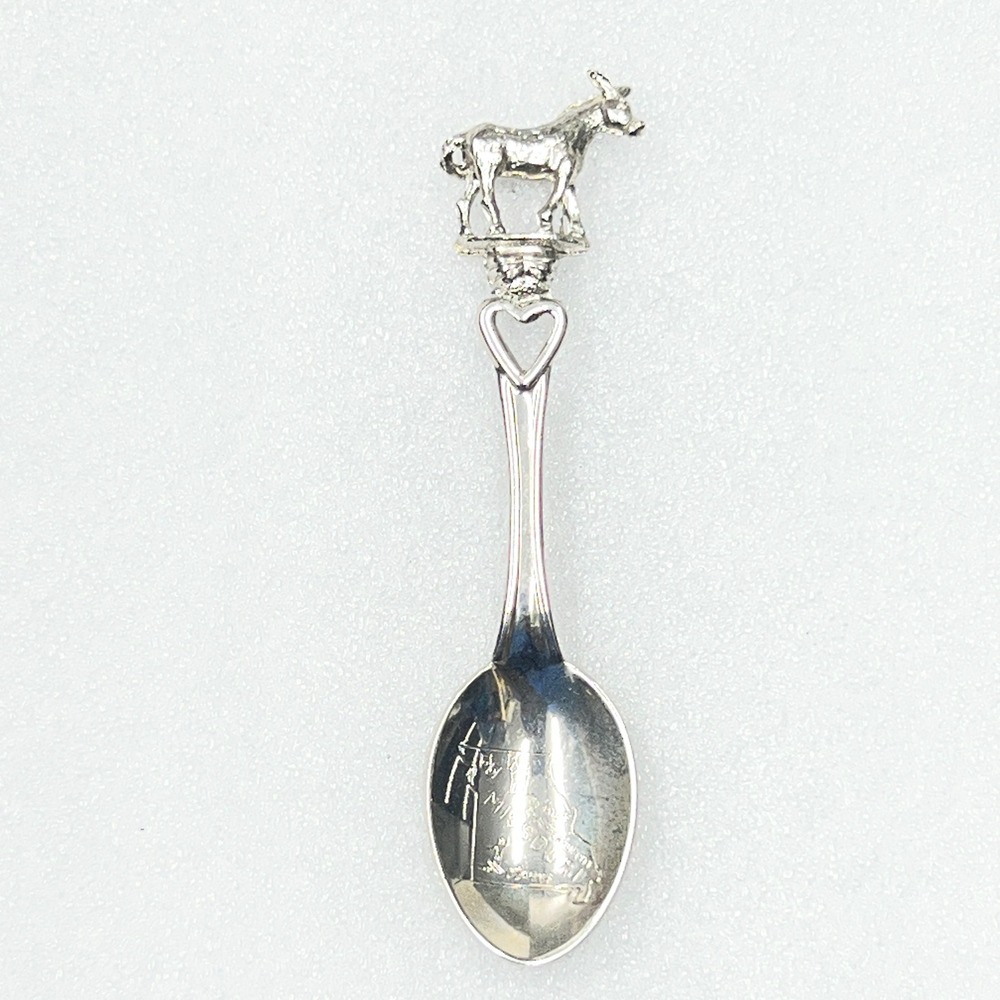 Fort Souvenir Spoon Missouri Donkey Heart Silver 1979 Vintage Ozarks Map 3.5in